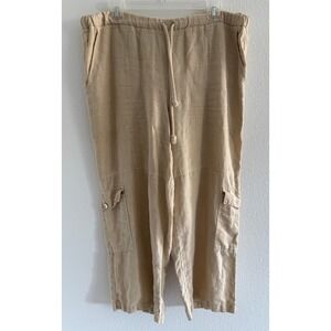 Cut Loose Pants Womens Medium Tan Wide Leg Cargo Pocket Linen Lagenlook Earthy‎